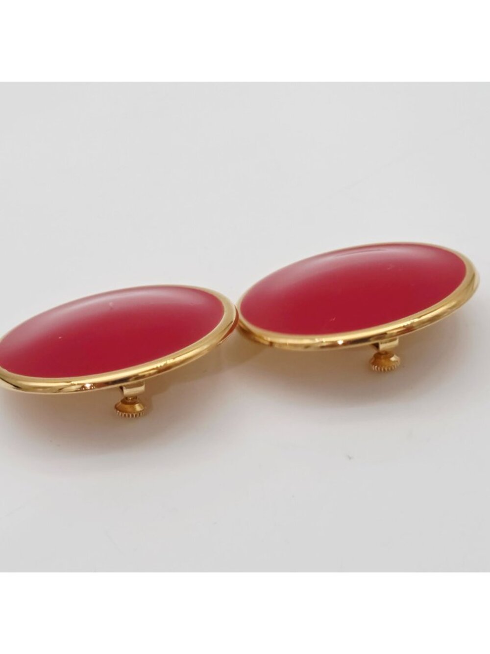 Vintage Napier Red Enamel & Gold-Tone Round Clip-On Earrings 1.5" - Picture 4 of 6